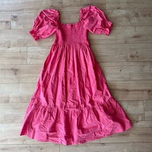 Tuckernuck Pomander Place Pink Puff Sleeve Smocked Midi Dress M Cottagecore